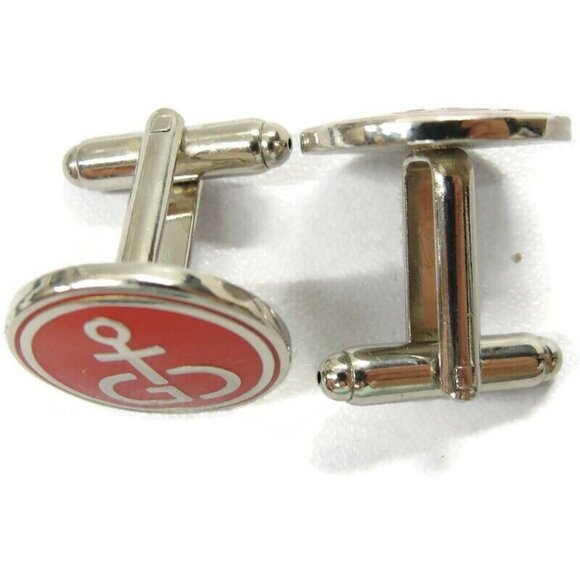 Vintage Gibdock Cufflinks European Ship Repair Company Silver Tone Red Enamel - Picture 12 of 14